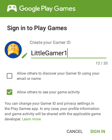 How to make gamer id in google play games