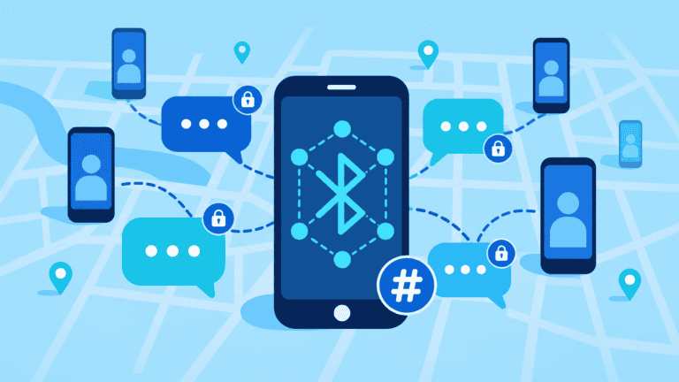 Screenshot of the Bitchat app displaying an offline mesh chat conversation