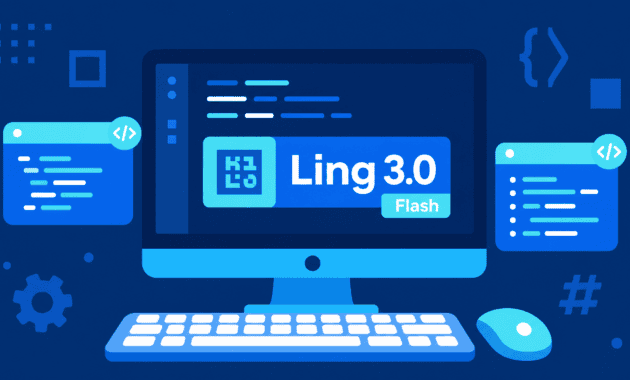Ling 3.0 flash model logo and code interface showing free coding capabilities
