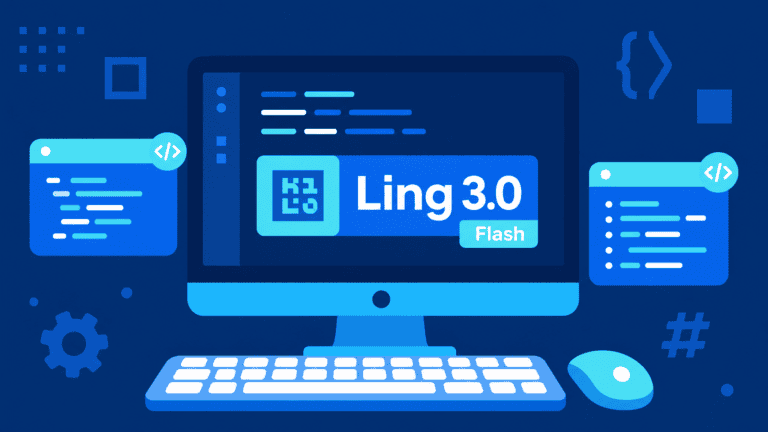 Ling 3.0 flash model logo and code interface showing free coding capabilities