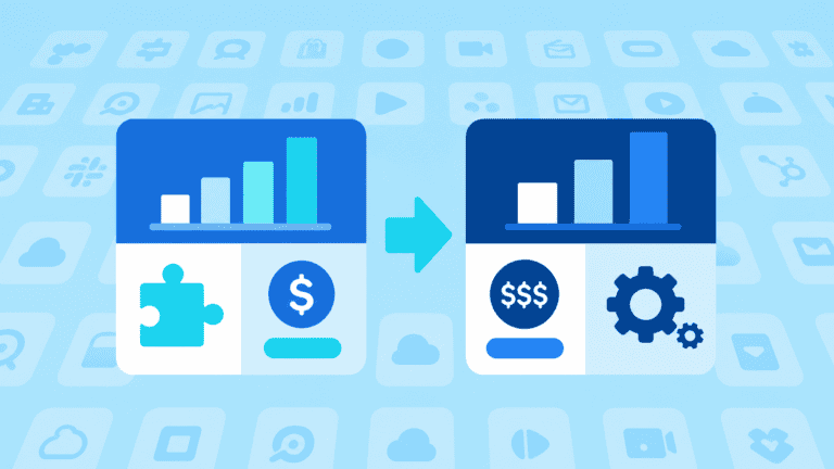 Side-by-side comparison cards showing Zapier vs Tray enterprise automation features and pricing